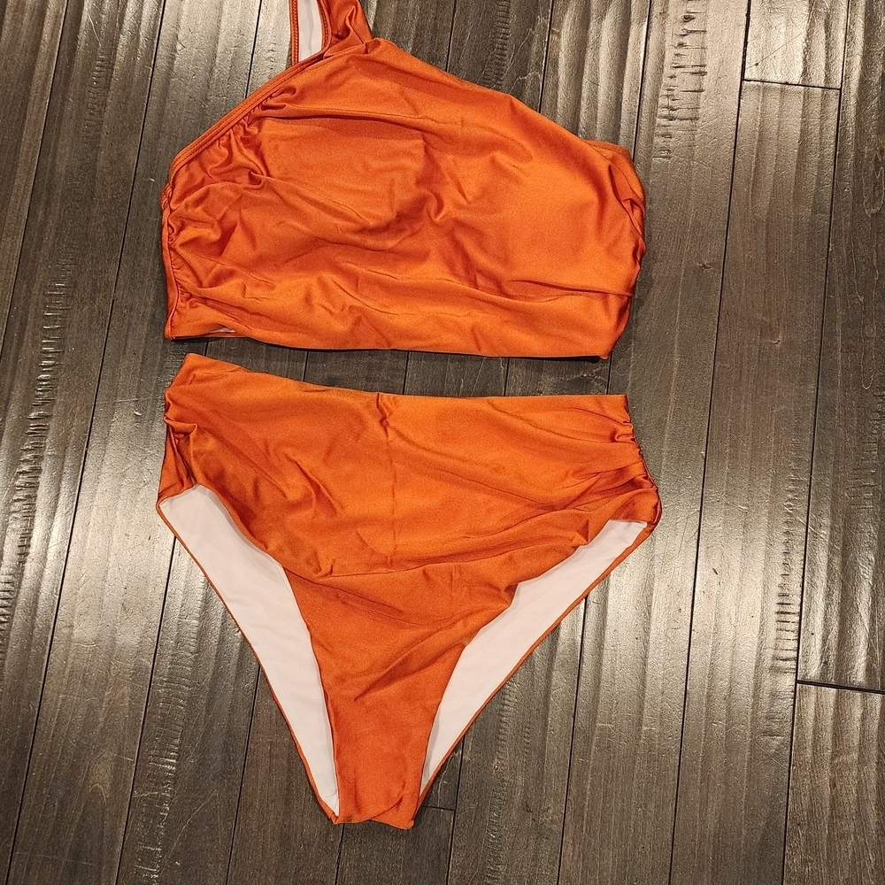 One-Shoulder Orange High-Waist Bikini Set
